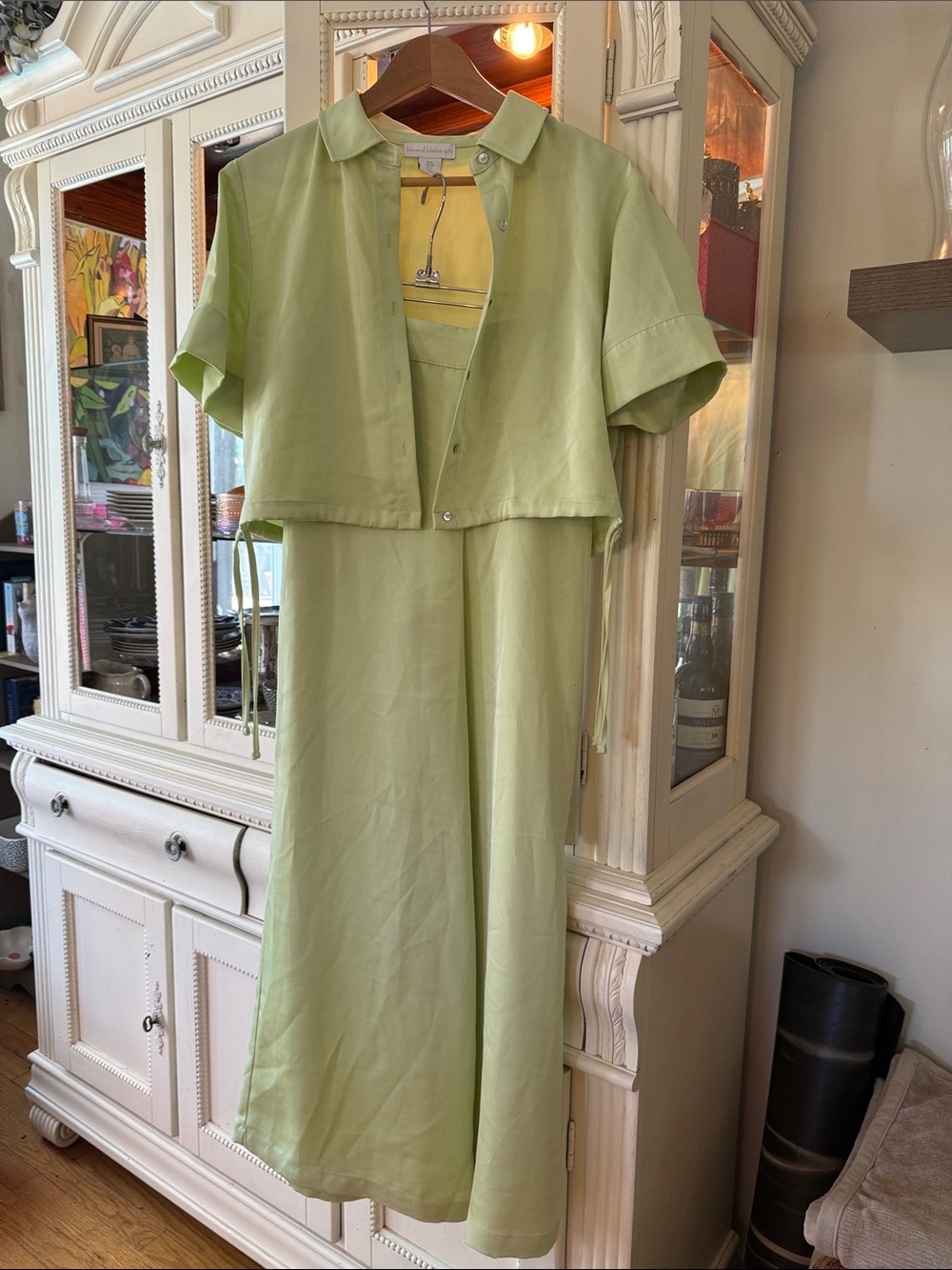 House of Harlow 1960 Satin Two Piece Set High Rise Pant And Shirt